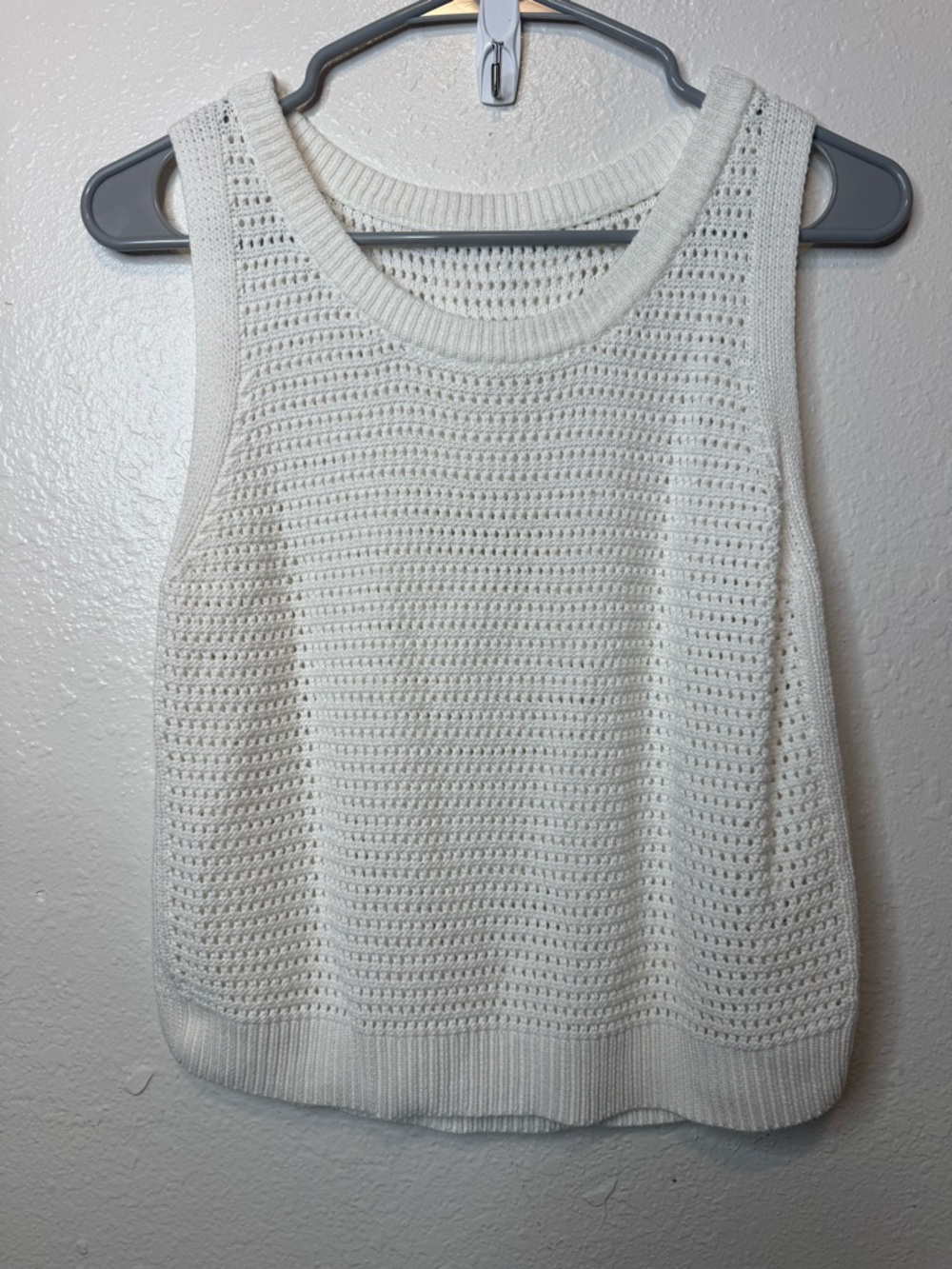 Crochet Open Weave Sleeveless Knit White Tank Top Boho Capsule Size Medium